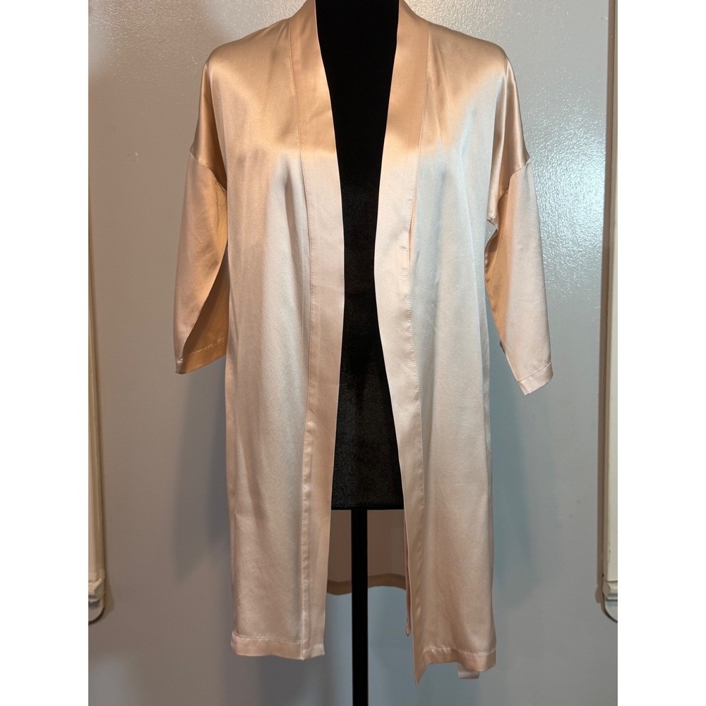 Slipintosoft 100% Silk Kimono Robe Champagne Tie Waist Luxury Lounge XL - Picture 2 of 13